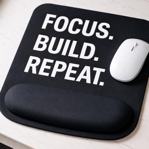 Ergonomic Memory Foam Mouse Pad with Wrist Support, Orange, Ultra-Smooth Surface, Anti-Slip Base (Text, Medium) - color: Text
