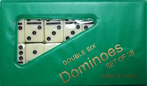 Dominoes Double Six Game Mini Set of 28 Travel Game Tile Size is 1 1/2 X 3/4 X 1/4 inches for Travel, Case Color May Vary.