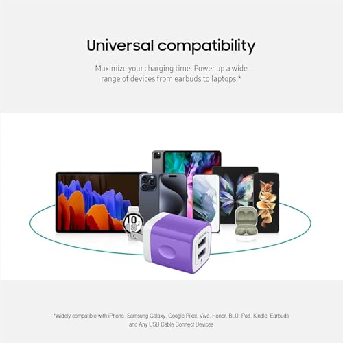 AILKIN USB Wall Charger, Charger Adapter, 2.1A Dual Port Quick Charger Plug | USB A Cube for iPhone, Samsung Galaxy Double USB A AC Power Adapter US Standard Travel Old Supply Box Charging Block - color: Purple, style: Block