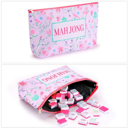 TIASUSAN American Mahjong Tile Set(1.2"), 160 Engraved Mahjong Tiles with Tiles Bag and Mah-jongg Accessories - style: 160 Magenta Tiles