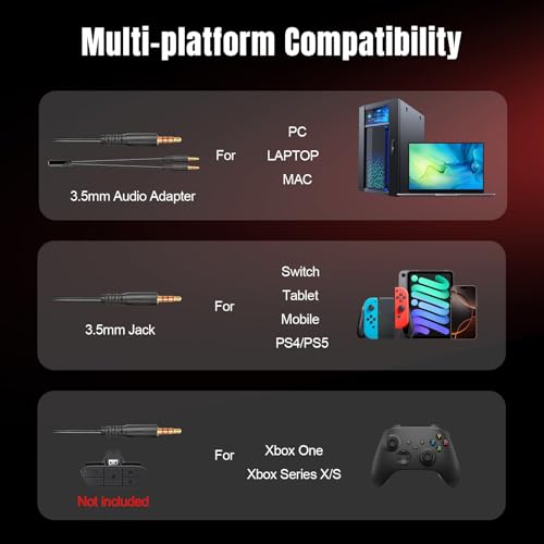 K98 Gaming Headset with Mic, Wired Over Ear Headphones for PC, PS5, PS4, Xbox One, 50mm Stereo Surround Sound, Aluminum Frame, Memory Foam Ear Cushions, Noise Cancelling Mic (Black/Red) - color: Black