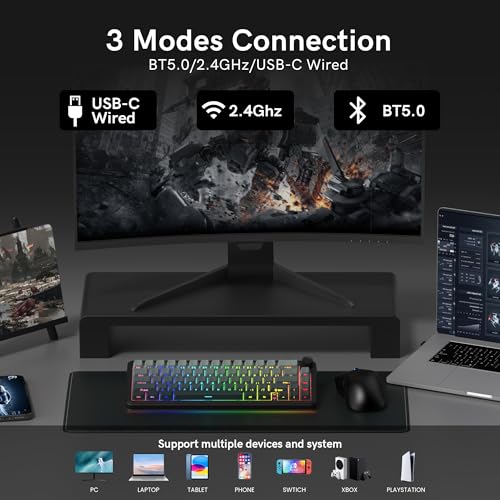 womier L65 60% Mechanical Keyboard Wireless with Knob, Black Gaming Keyboard 4000mAh Battery, Tri Mode USB-C/BT5.0/2.4G Gasket Mounted Key Board RGB Hot Swappable with Gradient keycaps-Linear Switch - color: Black
