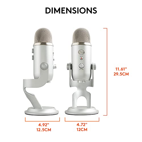 Logitech Creators Blue Yeti USB Microphone for PC, Mac, Gaming, Recording, Streaming, Podcasting, Studio and Computer Condenser Mic with Blue VO!CE Effects, 4 Pickup Patterns, Plug and Play - Silver | Tri-Capsule Condenser USB Mic, 4 Pickup Patterns, Bidi