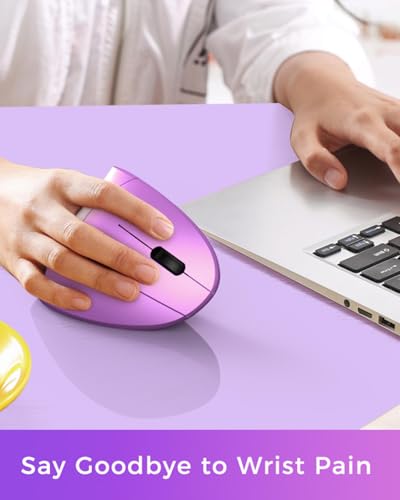 Lekvey Ergonomic Mouse, Wireless Vertical Mouse Rechargeable 2.4 GHz Optical Carpal Tunnel Mice : 800/1200 / 1600 DPI, 6 Buttons, for Laptop, PC, Mac, Computer, Desktop, Notebook etc, Purple - color: Purple