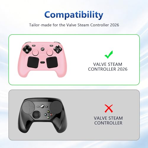 Case Cover Compatible with Steam Controller 2 2026, Soft Silicone Protector Cover Skin Case for Steam Controller 2 with Thumb Grip Caps, Anti-Scratch, Shockproof (Pink) - color: Pink
