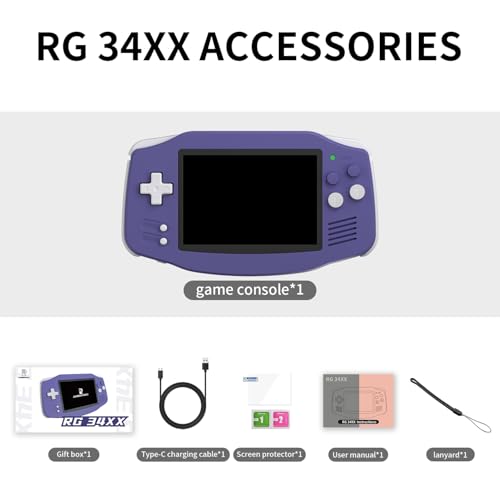 Anbernic RG34XX Retro Handheld Game Console Linux OS 3.4’’ IPS 720*480 Screen 64G Card 5000+ Classic Games RG34XX H700 64-bit 3500mAh Battery Game Player Compatible with Bluetooth WiFi Indigo - style: RG34XX-Indigo