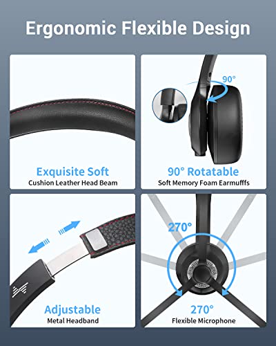 JIAMQISHI Wireless Headset with Mic for Work, Bluetooth V5.2 Headphones with Noise Cancelling Microphone, USB Dongle, Clear Calls & Mic Mute, for Laptop, PC, iPhone & Android Phones - color: Black