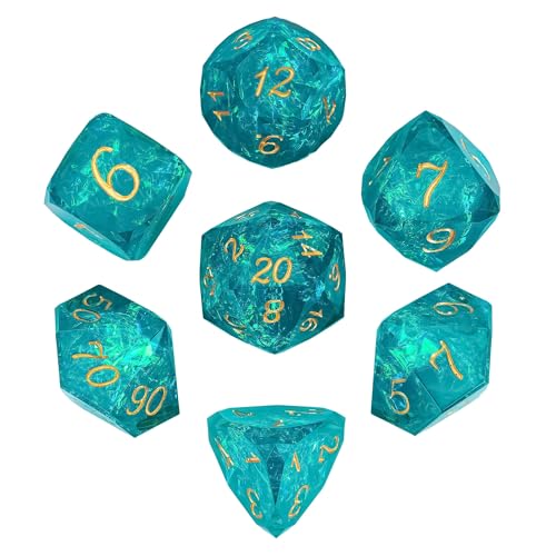 7PCS DND Dice Set,Transparent Sharp Edge Dice Set D&D RPG Polyhedral Die,for Dungeons and Dragons TTRPG Games Roleplaying Games,with Gift Box(Cyan) - color: Galaxy Cyan
