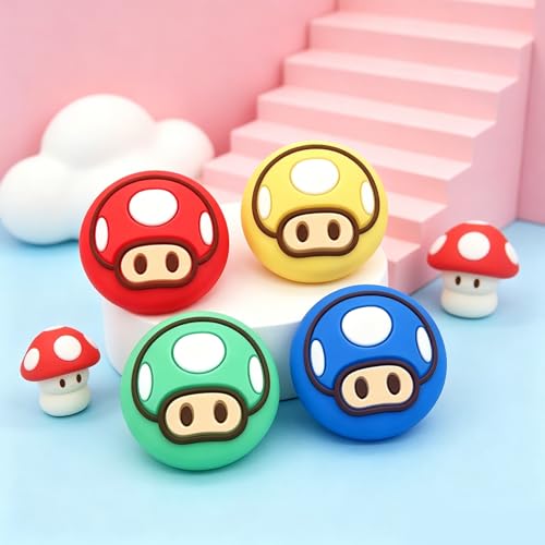 PERFECTSIGHT Cute Thumb Grip Caps for Switch 2, PS5 PS4 Xbox Series X/S Xbox One Switch PRO Controller Steam Deck, 4PCS Soft Rubber 3D Thumbsticks Button Joystick Cover, Mushroom - color: Multicolor Mushroom