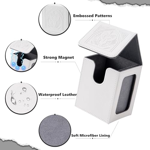 Venssu MTG Deck Box with Commander Display, Angel Card Deck Case Fits 120 Single Sleeved Cards, TCG Card Storage Box with 2 Dividers and 1 Toploader (White&Grey) - color: Angel
