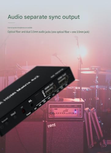 4K@60Hz HDMI eARC Splitter Switcher 4x2 Bidirectional - 1x4 eARC Audio Splitter/Switcher, HDCP2.2 HDR10, 4-Port HDMI Switch for Soundbar/Amplifier/Blu-ray, Fiber/Coaxial Output