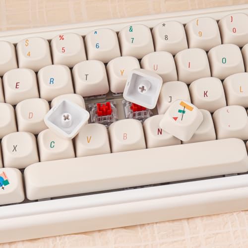 Tsungup MOA Keycaps, Creamy White Geometric Shapes Cute Custom Keycaps | PBT Minimal Dye Sub 131 Keys Keyboard Keycap Set for MX Switches Mechanical - color: White