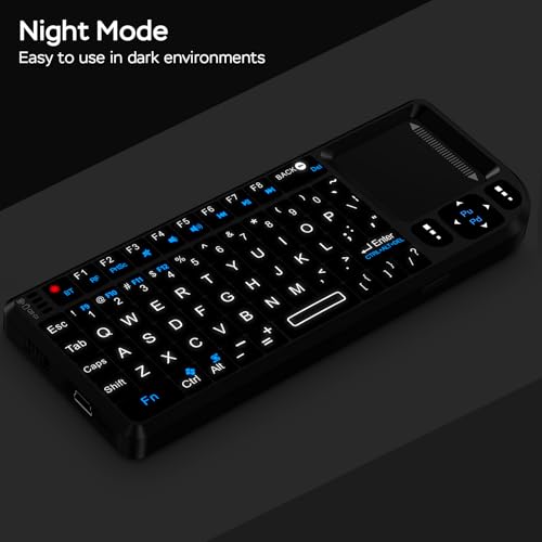 K808 Mini Keyboard with Touchpad, 2.4G + BT, with 7-Color Backlight | 600mAh rechargeable battery, laser pointer, compatible with pc/tv/htpc,and other devices, for travel,office and home use