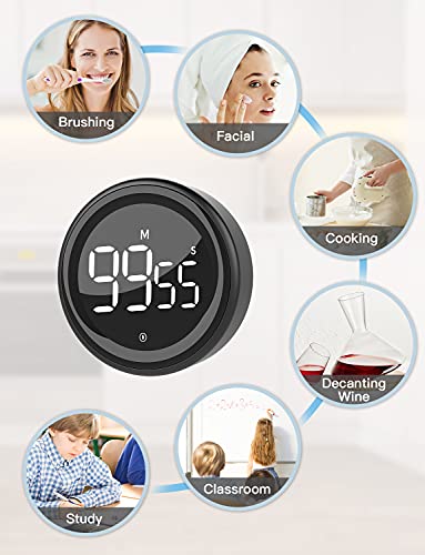 LIORQUE Digital Kitchen Timer, 99 Minute Magnetic Countdown Timer, Black | Large LED Display, 2 Brightness Levels, 3 Volume Levels, Productivity Timers for Classroom Cooking Fitness