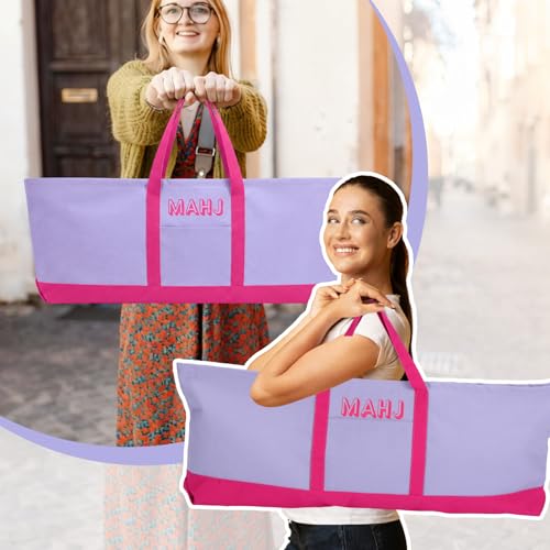 Mahjong Bag for Tiles and Racks Empty American Mahjong Tiles Carrying Tote 31.5 x 12 x 4 Inches Canvas Tile Games Accessories Gifts for Card Pushers Rack Mat Carrying, Case Only(Purple) - color: Purple