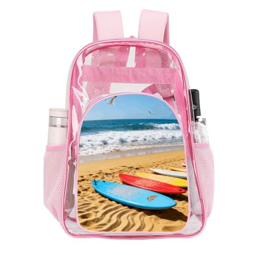 16" Clear Backpack Waterproof Stadium Bag for Security | Beach Surfboard, Transparent Backpack Stadium Events, Heavy Duty Bookbag, See Through Bag for Sports Festivals Travel - color: Pink