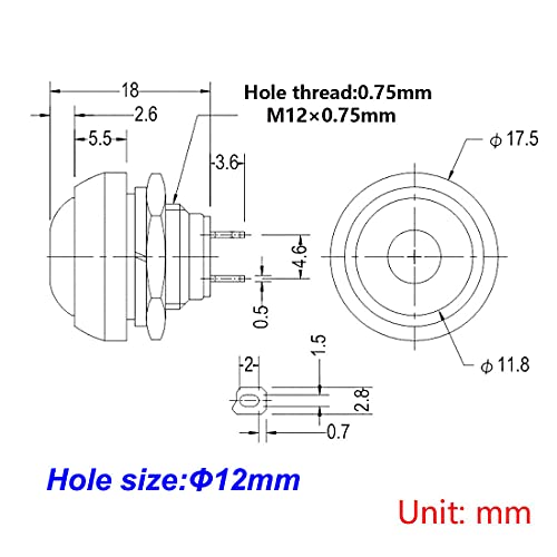 Gebildet 12pcs 12mm Waterproof Momentary Push Button SPST ON/Off 3A/3V-5V-9V-12V-24V-230VAC, Lockless Mini Round Button for Car Trumpet, PC, Table Lamp, Home Doorbell - style: E318