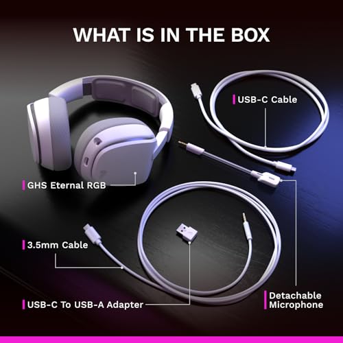 GLORIOUS GHS Eternal RGB - Stereo RGB Gaming Headset for PC, PS5, PS4, Switch - Custom Tuned Angled Drivers, Adjustable Crystal Clear Detachable Mic, USB-C - Durable, All Day/Night Comfort - White - color: White RGB