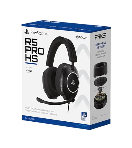 RIG R5 Spear PRO HS Wired Gaming Headset Officially Licensed PlayStation | PS5, PS4, PC - 40mm Graphene Drivers, Tempest 3D Audio, Flip-to-Mute Mic, Memory Foam Cushions - Universal 3.5mm -Black - color: Black