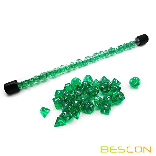 Bescon 28pcs Translucent Green Mini Polyhedral Dice Set in Tube, for Dungeons and Dragons RPG Dice 4X7pcs,Mini Gem Green Dice Set - color: 4x7pcs Mini Gem Green