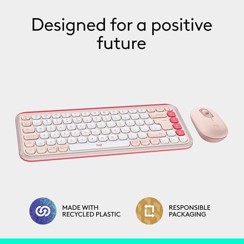 Logitech POP ICON Combo, Wireless Bluetooth Keyboard and Mouse, Comfortable Typing, programmable Keys and Buttons, Quiet clicks, Easy-Switch up to 3 Devices - Rose - color: Rose, style: Combo