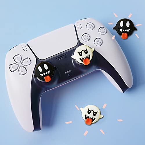 PERFECTSIGHT Halloween Skull Thumb Grip Caps for Switch 2 2025, PS5, PS4, Xbox Series X/S, Xbox One, Switch PRO Controller, 4PCS Kawaii Soft Rubber 3D Analog Thumbsticks Grips Joystick Cover - color: Black+White Ghost