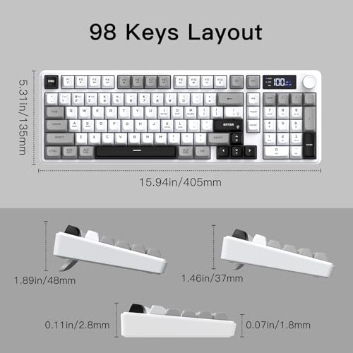 Wireless Gaming Keyboard with Smart Display & Knob Control, Tri-Mode BT5.0/2.4GHz/Wired RGB Backlit Computer Keyboards with Number Pad, 26-Key Rollover, Compatible for Windows, Mac