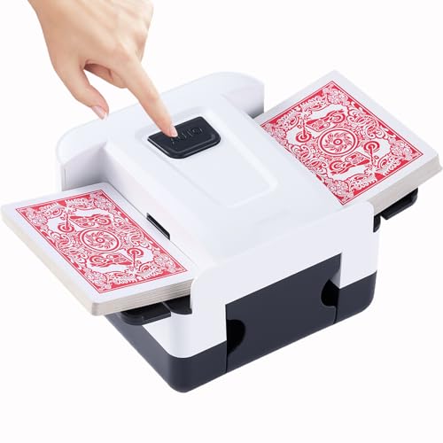 FEIERYA Automatic Card Shuffler 2/1/4/6 Deck,Battery-Operated Electric UNO Poker Shuffler,Playing Card Shuffler for Home Card Game,Travel - size: 2 Decks Rechargeable