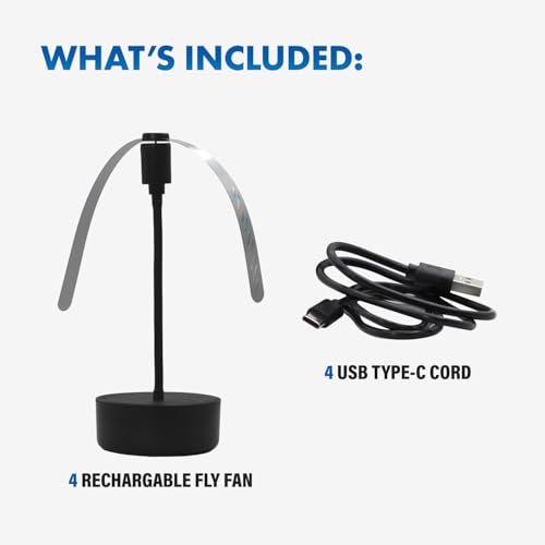 Black USB-C Rechargeable Food Fan FF-BK-04, Outdoor Dining Accessory and BBQ Essential, Lightweight with Adjustable Neck, Picnic Table Accessory and Patio Must-Have - size: 4-Pack