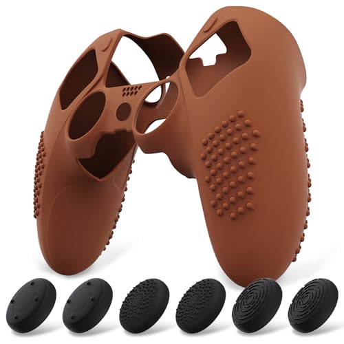 PlayVital 3D Studded Edition Anti-Slip Silicone Cover Case for ps5 Edge Controller, Soft Rubber Protector Skin for ps5 Edge Wireless Controller with Thumb Grip Caps - Signal Brown - color: Signal Brown