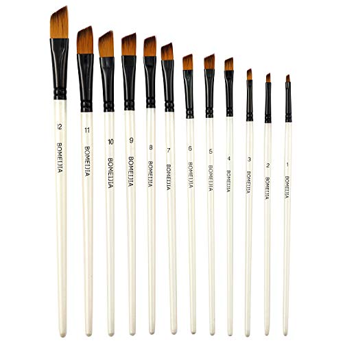 GETHPEN Angular Paint Brushes Set, Angled Paint Brush for Acrylic, 12PCS | Angular Paint Brushes, Nylon Hair Angled Paint Brush Set for Acrylic, Watercolor, Oil, Gouache, Craft, White - style: Angular