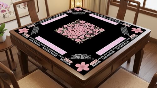 American Mahjong Mat with Rules Printed (33x33, 2.5mm Thick, Cherry Blossom Black) Mahjong Mat for Table w/Bag, Crease-Proof Waterproof Non-Slip, Soft Mahjong Table Mat, Noise Reduction - color: Cherry Blossom Black Mat