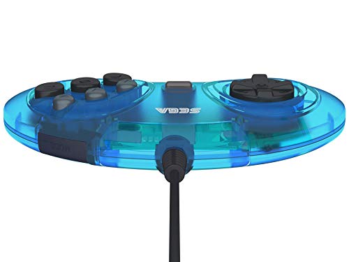 Retro-Bit Official Sega Genesis USB Controller 6-Button Arcade Pad for Sega Genesis Mini, PS3, PC, Mac, Steam, Switch - USB Port - (Clear Blue) - color: Clear Blue