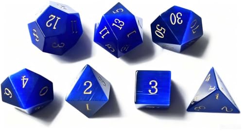 Natural Gemstone DND Dice Set,7 Pcs Blue Cat's Eye Gemstone Handmade Polyhedral D&D Dice with Gift Metal Box for Dungeons and Dragons MTG Role Playing Games (Blue Cat's Eye Gemstone) - color: Blue Cat Eye