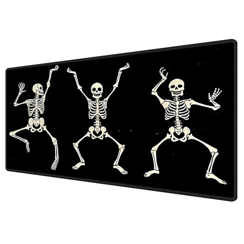 Large Gaming Playmat Compatible with MTG, Seamless Card Game Mat with Stitched Edges, 23.6 x 13.7 in Natural Rubber Desk Pad with Transparent Drawstring Bag, Black Funny Skeleton - color: Black Funny Skeleton, size: 24"X14" Regular