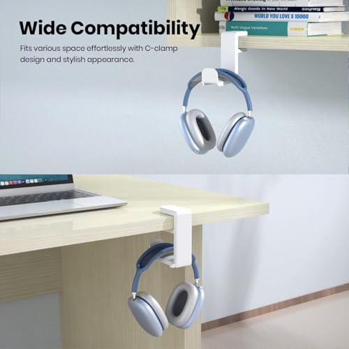360 Degree Rotating Headphone Stand Under Desk Hanger Clamp Mount Universal Headset Holder Hook (Black) - color: Black