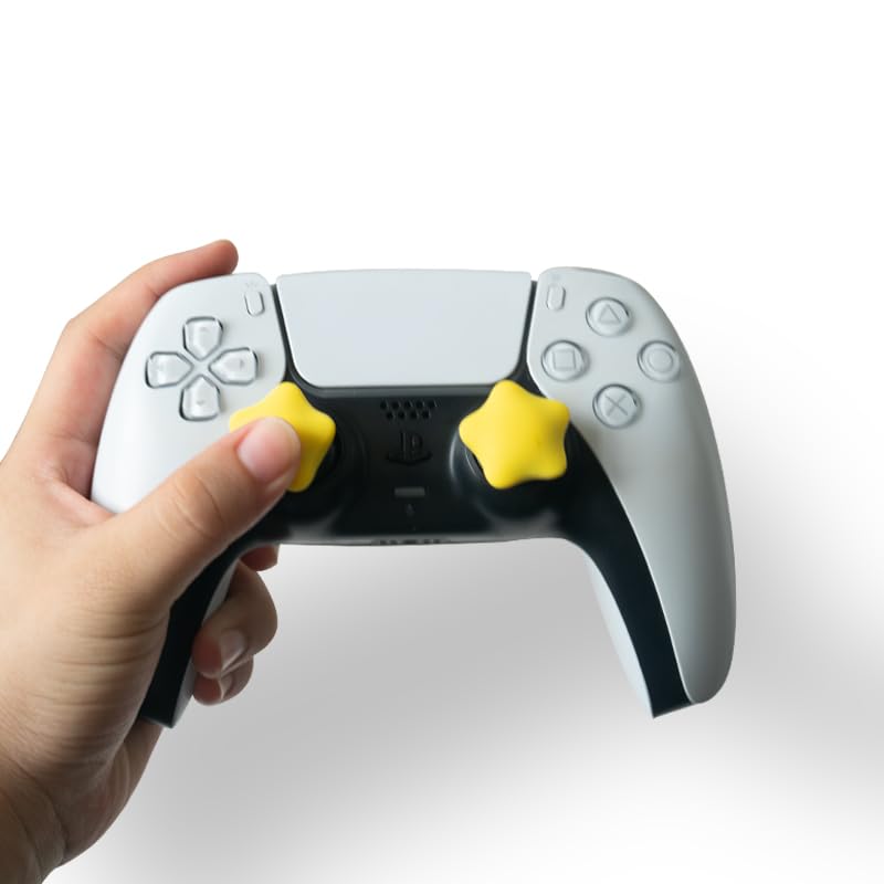 Silicone Thumb Grip Caps, 4 Pack for PS5, PS4, Xbox & Switch Pro Controller | Raised silicone caps add height and grip for aiming control, help protect analog sticks from wear and install without tools - color: Yellow