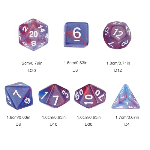 7-Die DND Dice Set Polyhedral Dice Set with a Leather Dice Bag, D&D Dice Set for RPG Table Games (Transparent Blue Mix Red) - color: Blue Mix Red