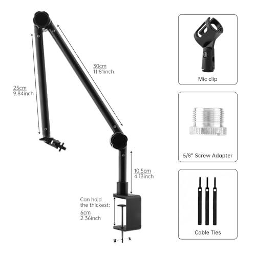 Microphone Stand Desk, Suspension Microphone Boom Arm Heightened Design with Desk Mount Clamp, 360° Rotatable,5/8" 3/8" Threads, Mic Table Arm for Podcast, Streaming,Gaming,Recording, Studio, Office