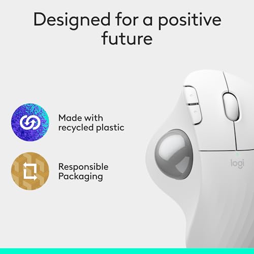 Logitech Ergo M575S Wireless Trackball Mouse- Off-White Silver Ball | Easy thumb control, precise and smooth tracking, Bluetooth and includes Logi Bolt USB receiver, PC Mac compatible - color: White + Silver Ball