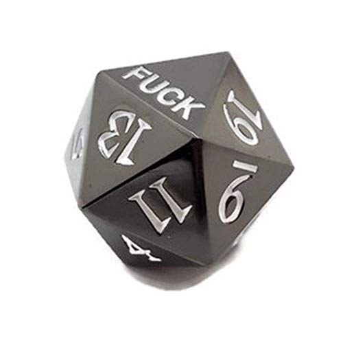 Metal D20 Fuck Dice Critical Fail F 20 Sided Die Set DND Black Gunmetal Color Number for Role Playing Game Dungeons and Dragons D&D Pathfinder Shadowrun and Math Teaching