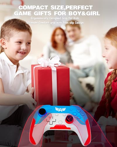 pedroshaw 2 Pack Wireless Controller Compatible With Switch/Lite/OLED/PC, Small Pro Controller With 6-Axis Gyro, Programe, Dual Vibration, Turbo, Share - Gift for Kids - color: Blue&Red