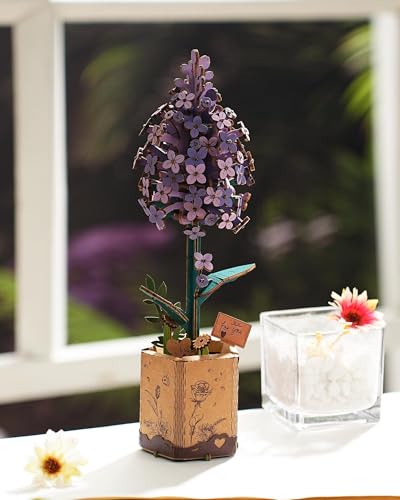3D Flower Wooden Puzzles for Adults-Lilac, DIY Wooden Flowers Model Kit Building Set Crafts Birthday Gifts, Artificial Botanical Collection Creative Gift Ideas/Housewarming Decor(154PCS) - style: TW - Lilac