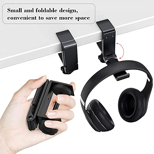 Headphone Holder Under Desk Hook with Cable Organizer, Foldable Aluminum Headset Mount, Space-Saving Hanger for Most Headphones