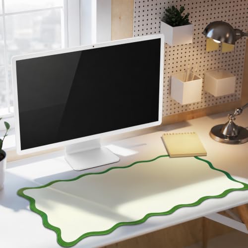 Hahafelt Scalloped Desk Mat Large Desk Pad Cute Coquette Table Mat Back to School Preppy Table Make up Pad Nonslip Graduation Gift with Stitching Waterproof Gaming(Green,31.5 x 15.8 Inches) - color: Green, size: 31.5 x 15.8 Inches