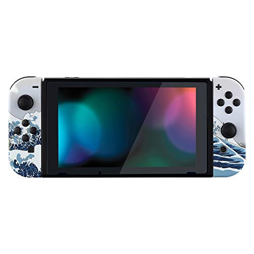 eXtremeRate DIY Replacement Shell Buttons for Nintendo Switch, Soft Touch Back Plate for Switch Console, Custom Housing Case with Full Set Buttons for Joycon Handheld Controller - The Great Wave - color: The Great Wave