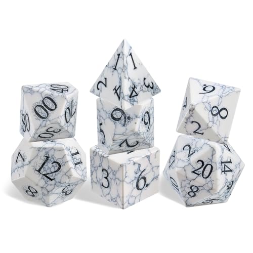 Howlite (White Turquoise) 7Pcs Polyhedral Dice Set, Natural Gemstone Multi-Faceted DND Dice for Dungeons and Dragons RPG Tabletop Role Playing Game (White Turquoise-B) - color: White Turquoise-b