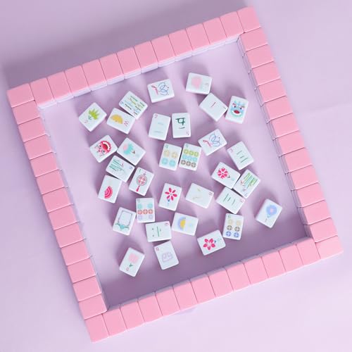 160 Pink American Printed Mahjong Game Set with Carrying Bag and Accessories, 1.2’’ Mahjong Tile Set - style: 1-Pink
