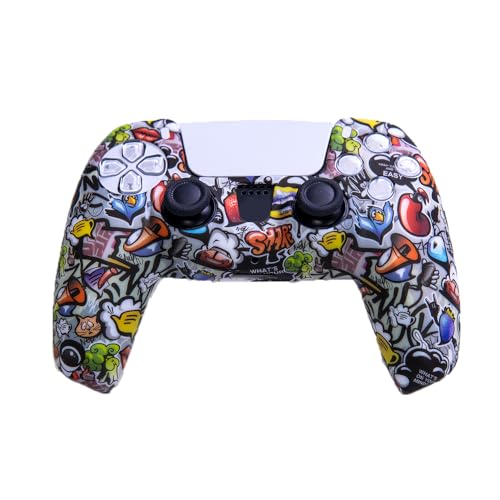 Precision Kit for PS5 Controller, Anti-Slip Silicone Skin Cover with 16Pcs Adjustable Tension Rings, Thumbstick Aim Assist and Protection Bundle - Grey Graffiti - color: Grey Graffiti