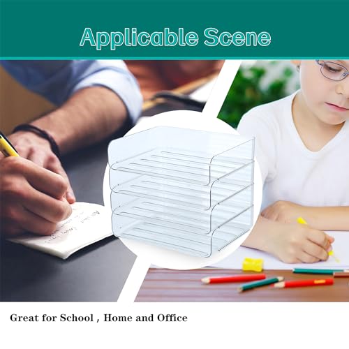 4 Tier Stackable A4 Paper Trays, Office Desk File Holder, Tidy File Document Letter Book Paper Organizer (4 Tiers,Clear) - size: 4 tiers